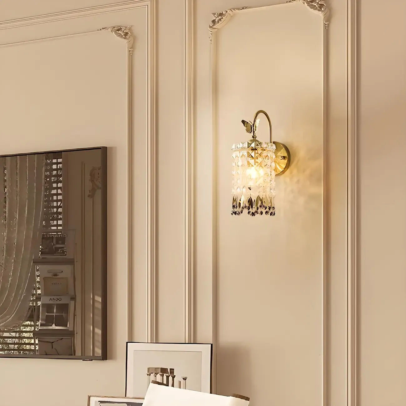 Applique murale cylindrique en cristal à col de cygne doré de luxe