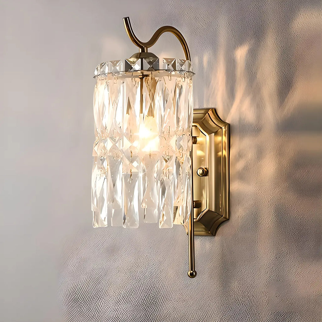 Applique murale cylindrique en cristal à col de cygne doré de luxe