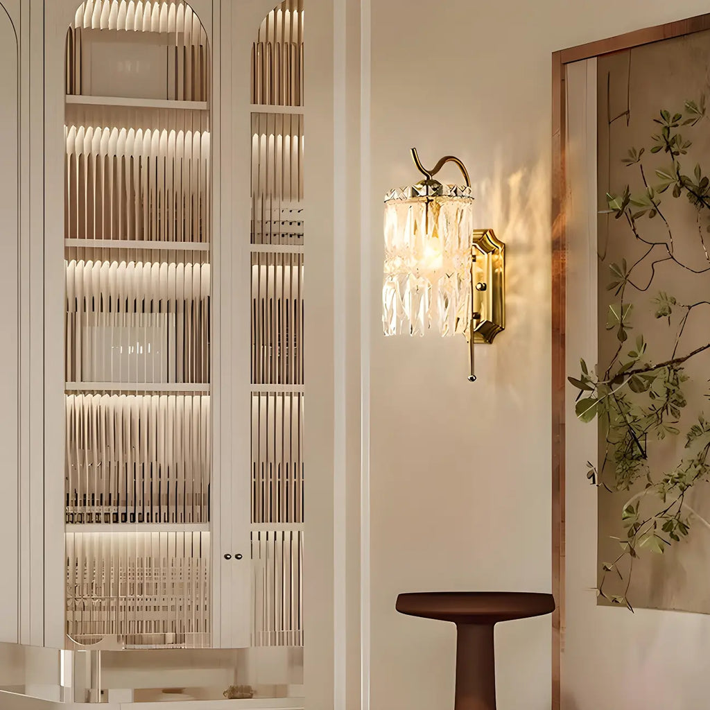 Applique murale cylindrique en cristal à col de cygne doré de luxe