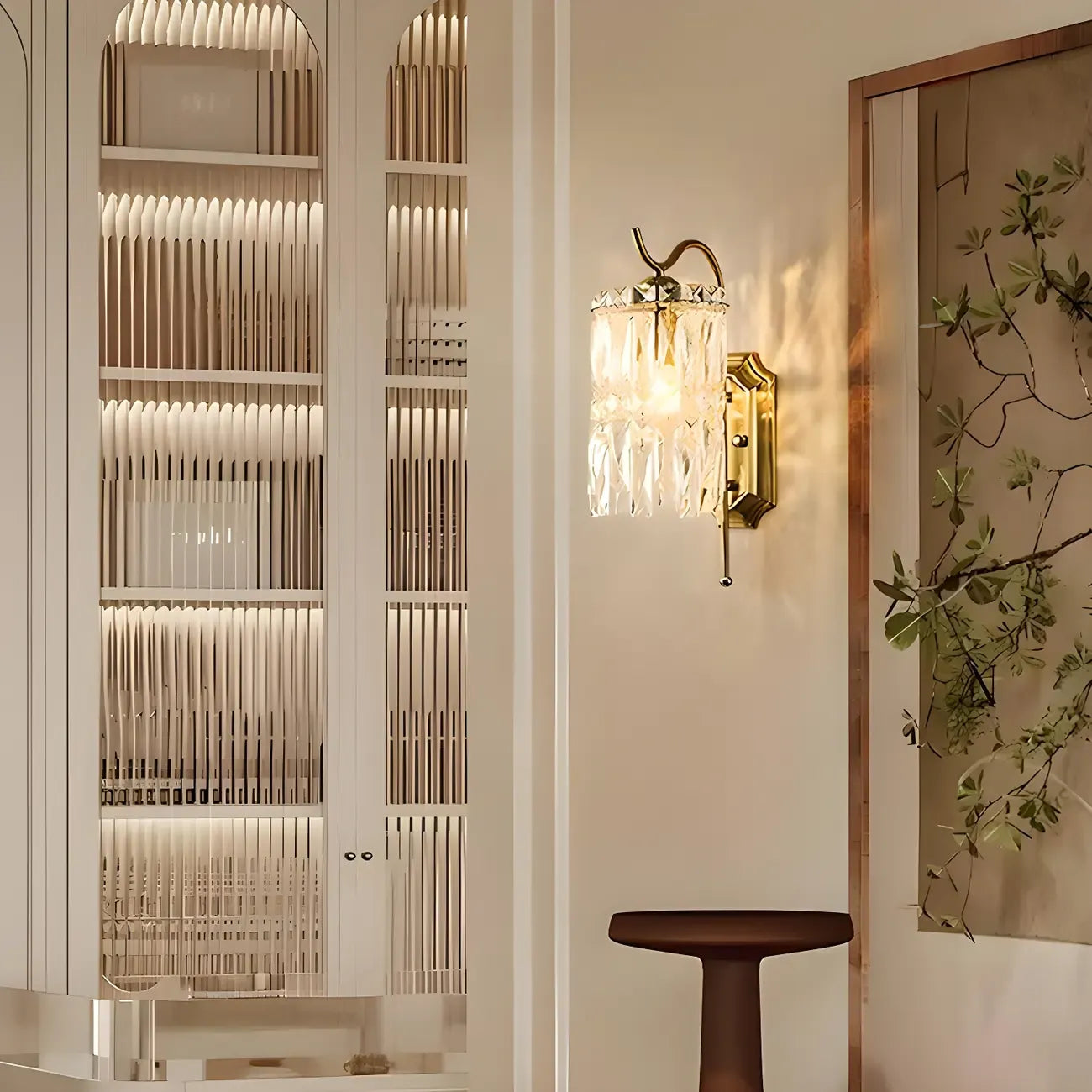 Applique murale cylindrique en cristal à col de cygne doré de luxe