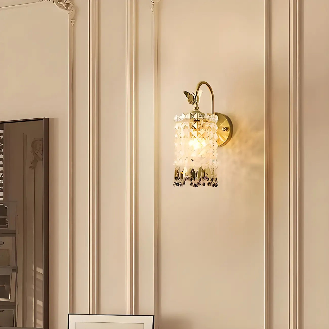 Applique murale cylindrique en cristal à col de cygne doré de luxe