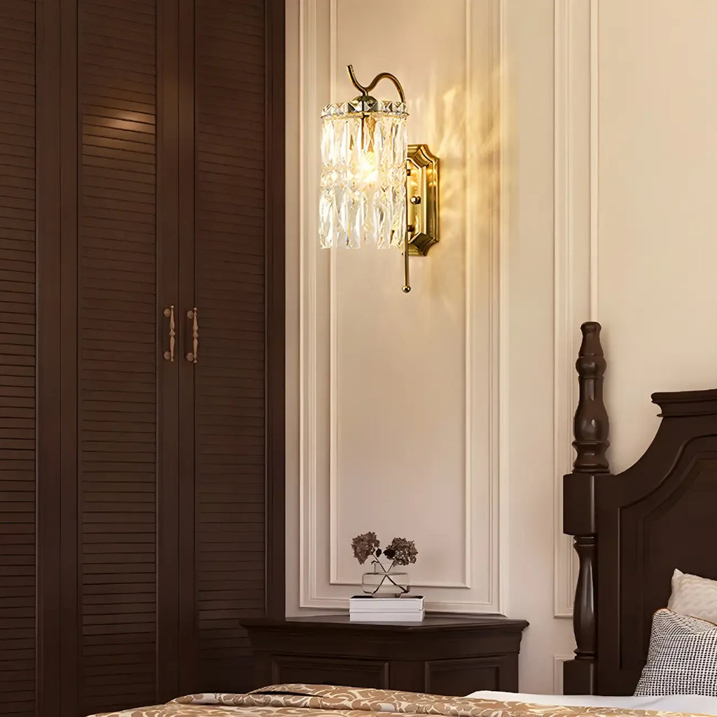 Applique murale cylindrique en cristal à col de cygne doré de luxe