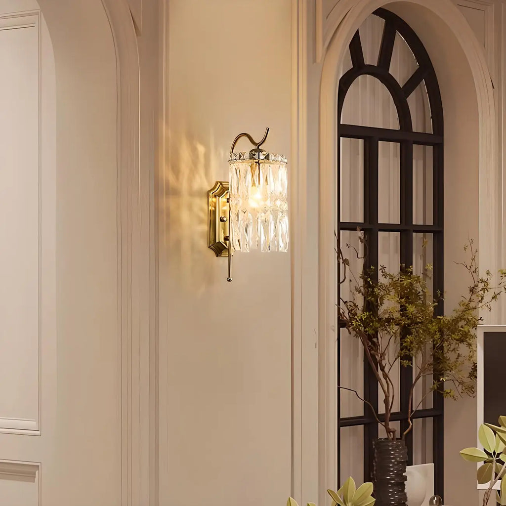 Applique murale cylindrique en cristal à col de cygne doré de luxe