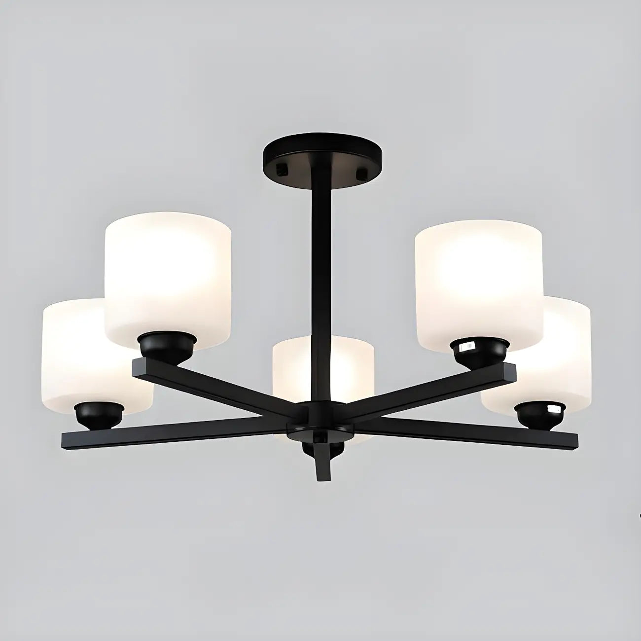 Plafonnier semi-encastré moderne cylindrique en métal et verre dépoli