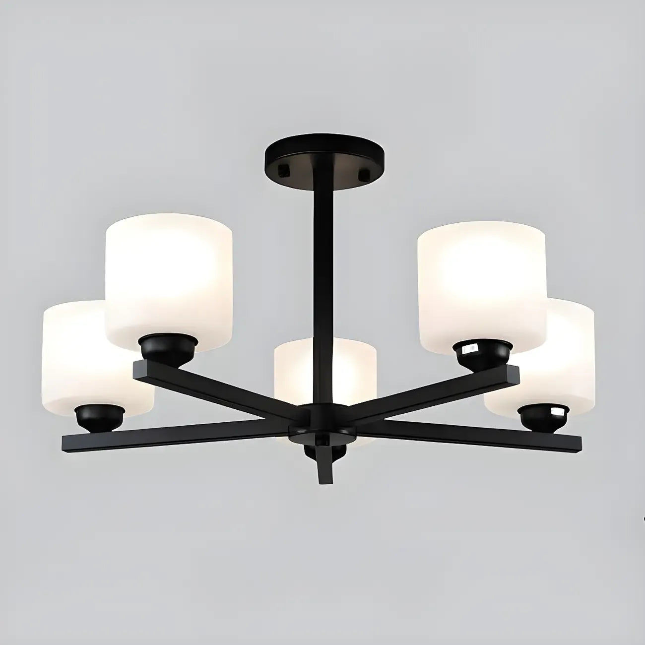 Plafonnier semi-encastré moderne cylindrique en métal et verre dépoli