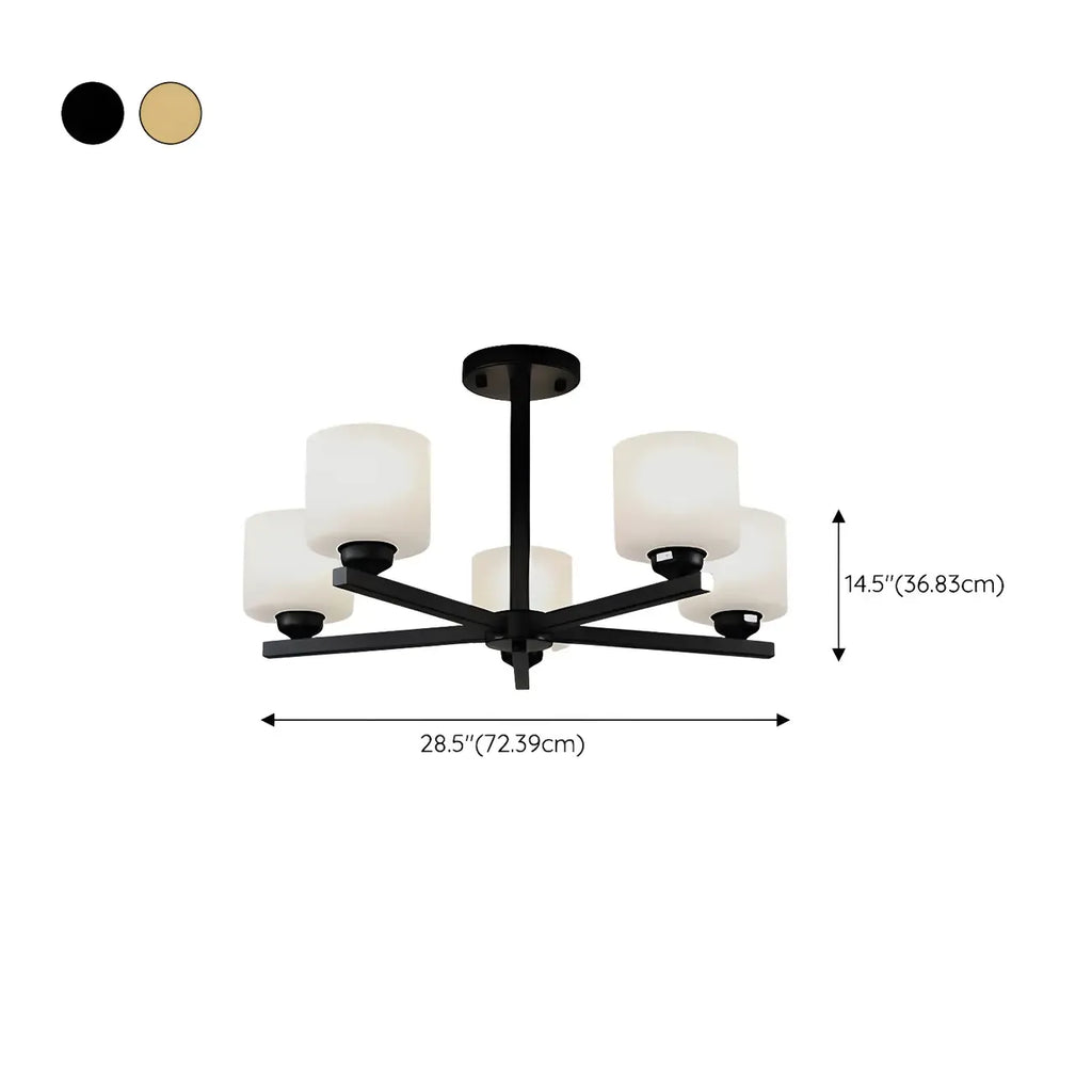 Plafonnier semi-encastré moderne cylindrique en métal et verre dépoli