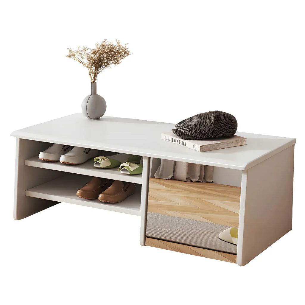 Banc à chaussures d'entrée en bois avec miroir