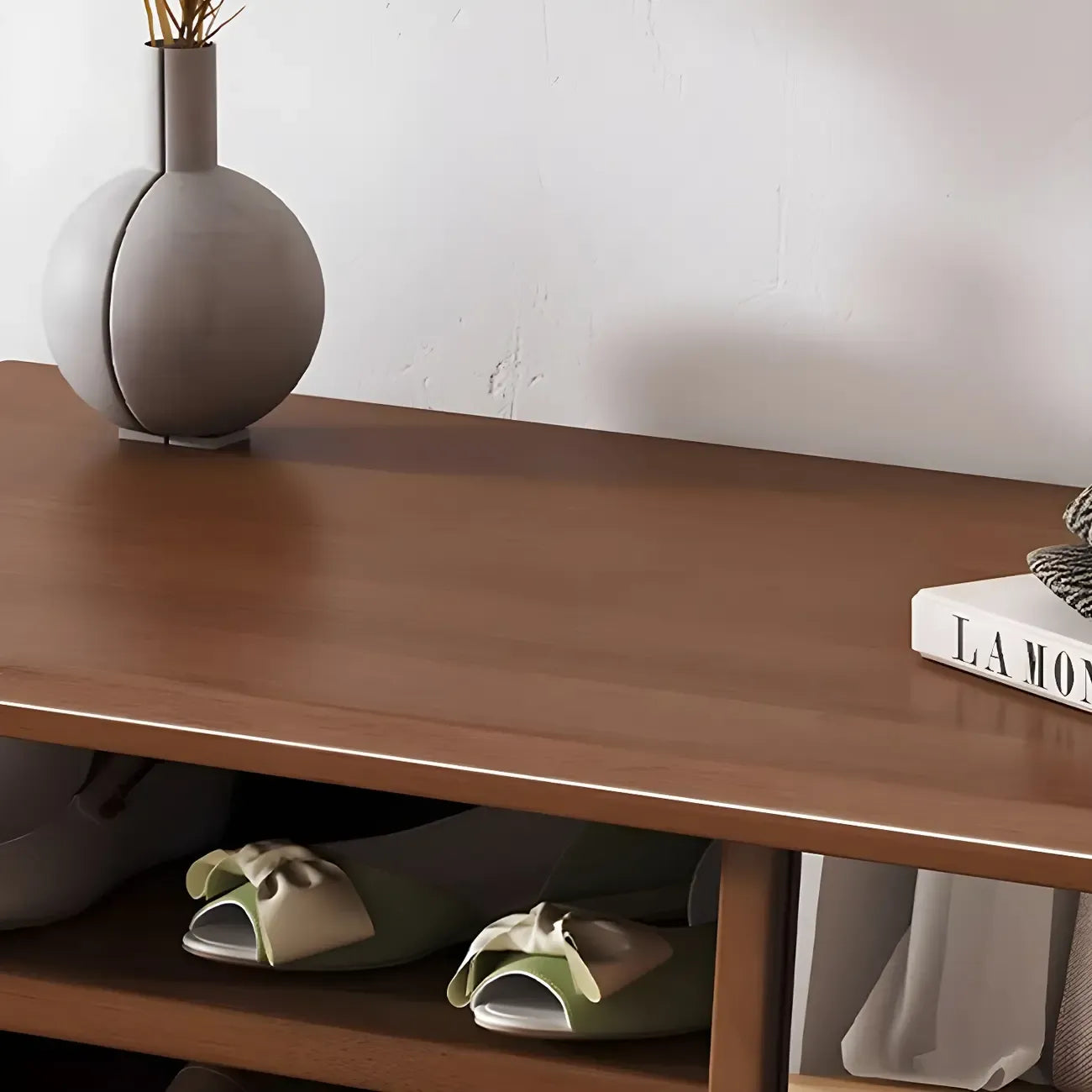 Banc à chaussures d'entrée en bois avec miroir