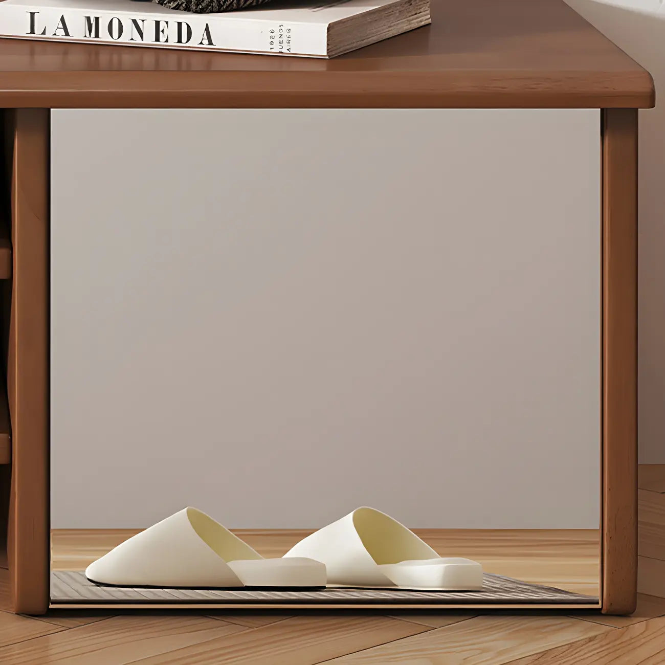 Banc à chaussures d'entrée en bois avec miroir