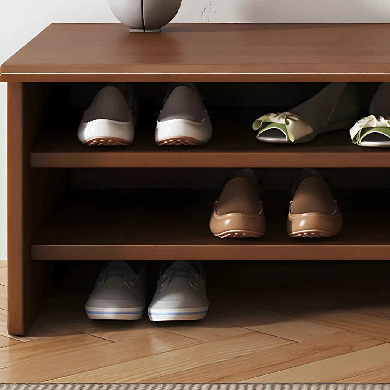 Banc à chaussures d'entrée en bois avec miroir