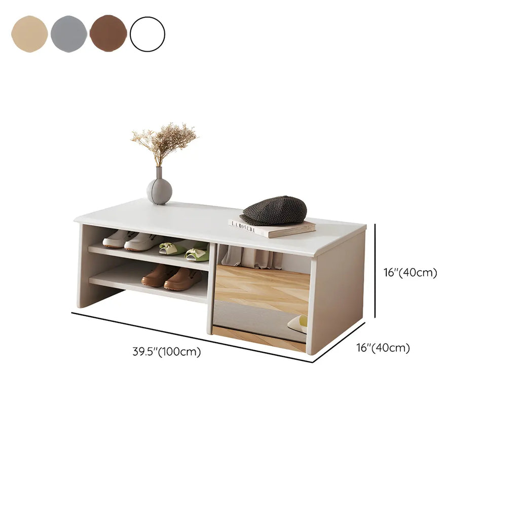 Banc à chaussures d'entrée en bois avec miroir