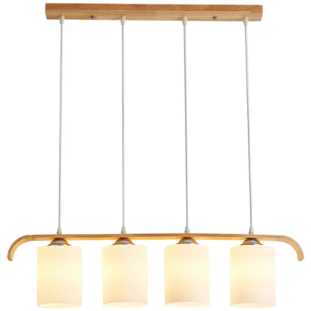 Suspension rustique cylindrique en verre et bois pour îlot de cuisine