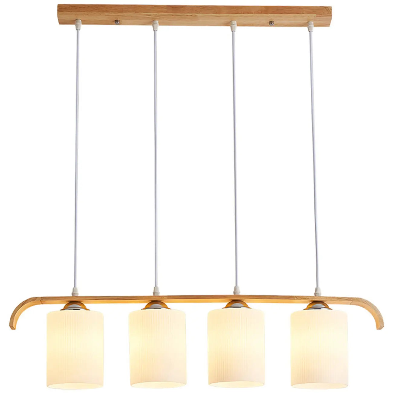 Suspension rustique cylindrique en verre et bois pour îlot de cuisine