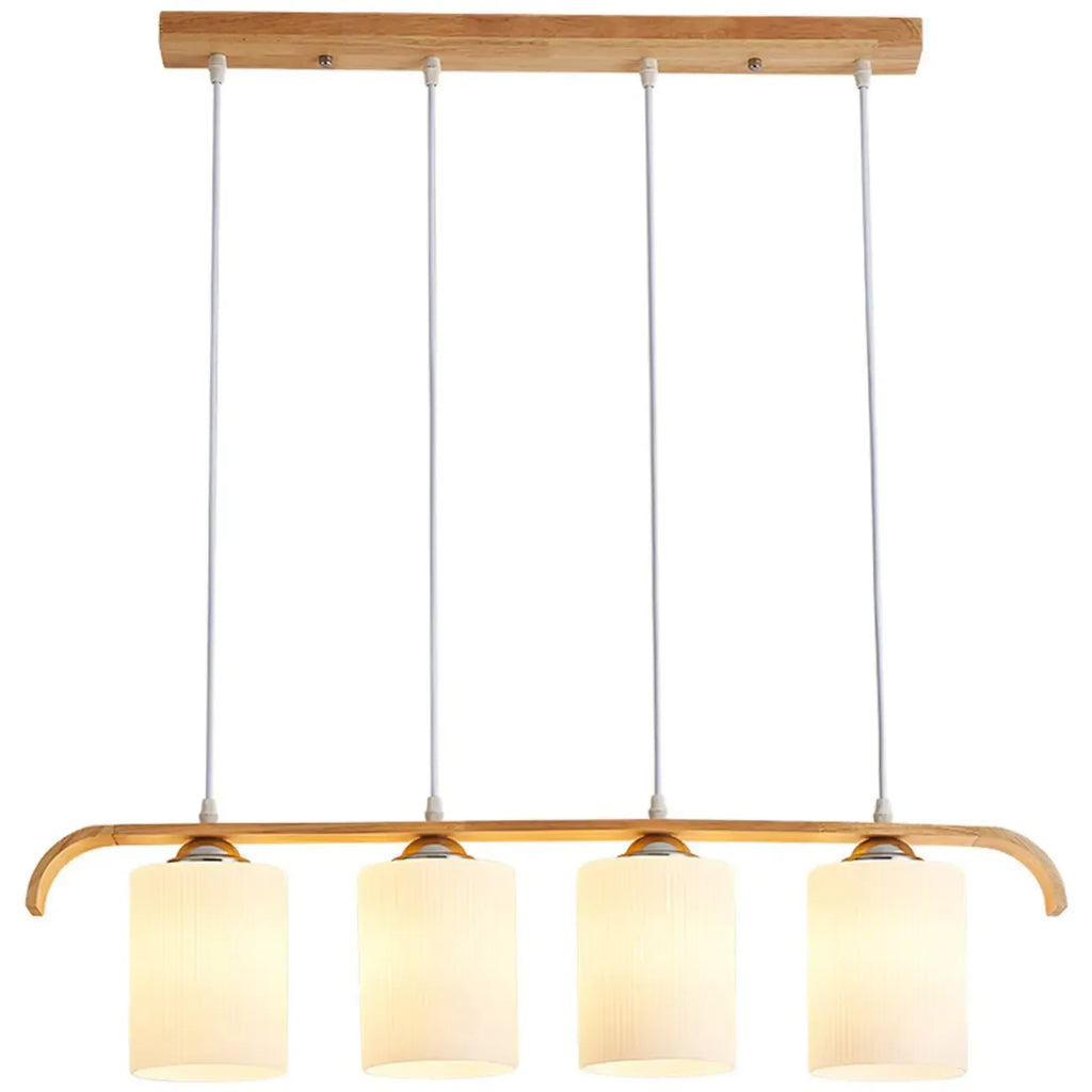 Suspension rustique cylindrique en verre et bois pour îlot de cuisine