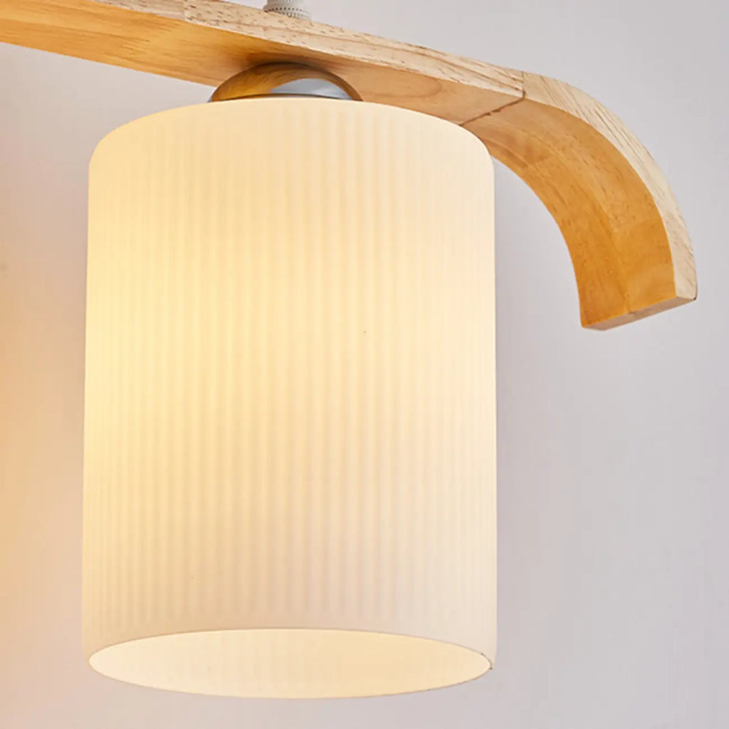 Suspension rustique cylindrique en verre et bois pour îlot de cuisine