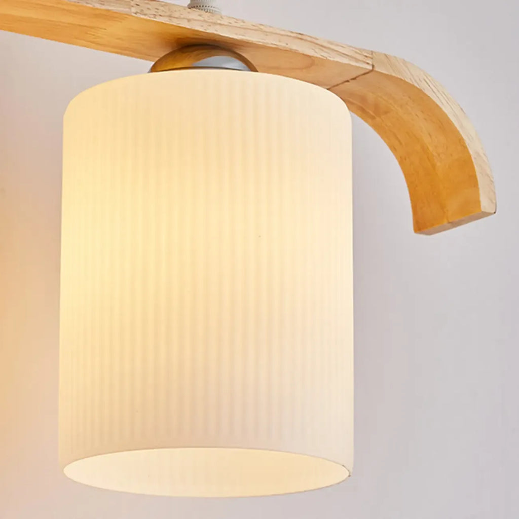 Suspension rustique cylindrique en verre et bois pour îlot de cuisine