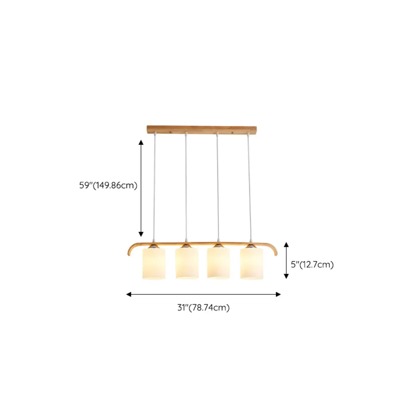 Suspension rustique cylindrique en verre et bois pour îlot de cuisine