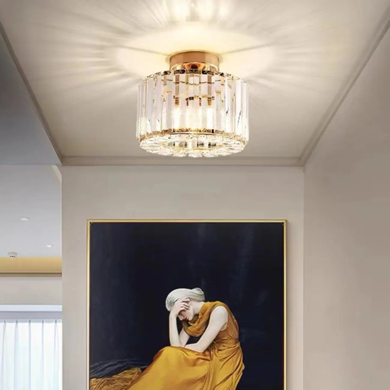Plafonnier semi-encastré carré en cristal doré moderne