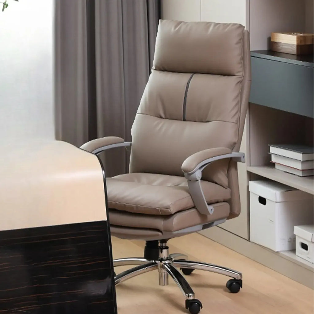 Fauteuil de bureau pivotant réglable en cuir marron rembourré
