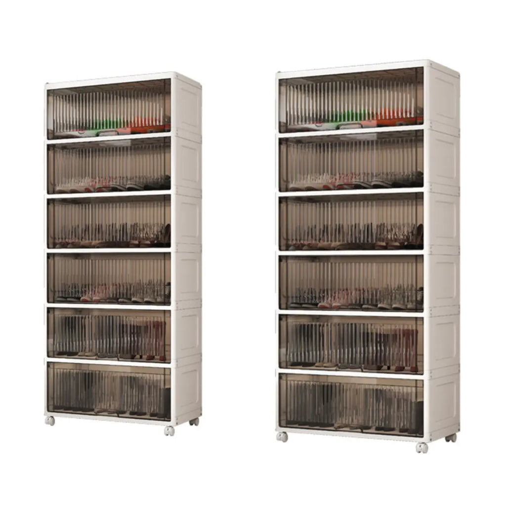 Meuble à chaussures blanc en plastique à façade rabattable avec roulettes pour couloir