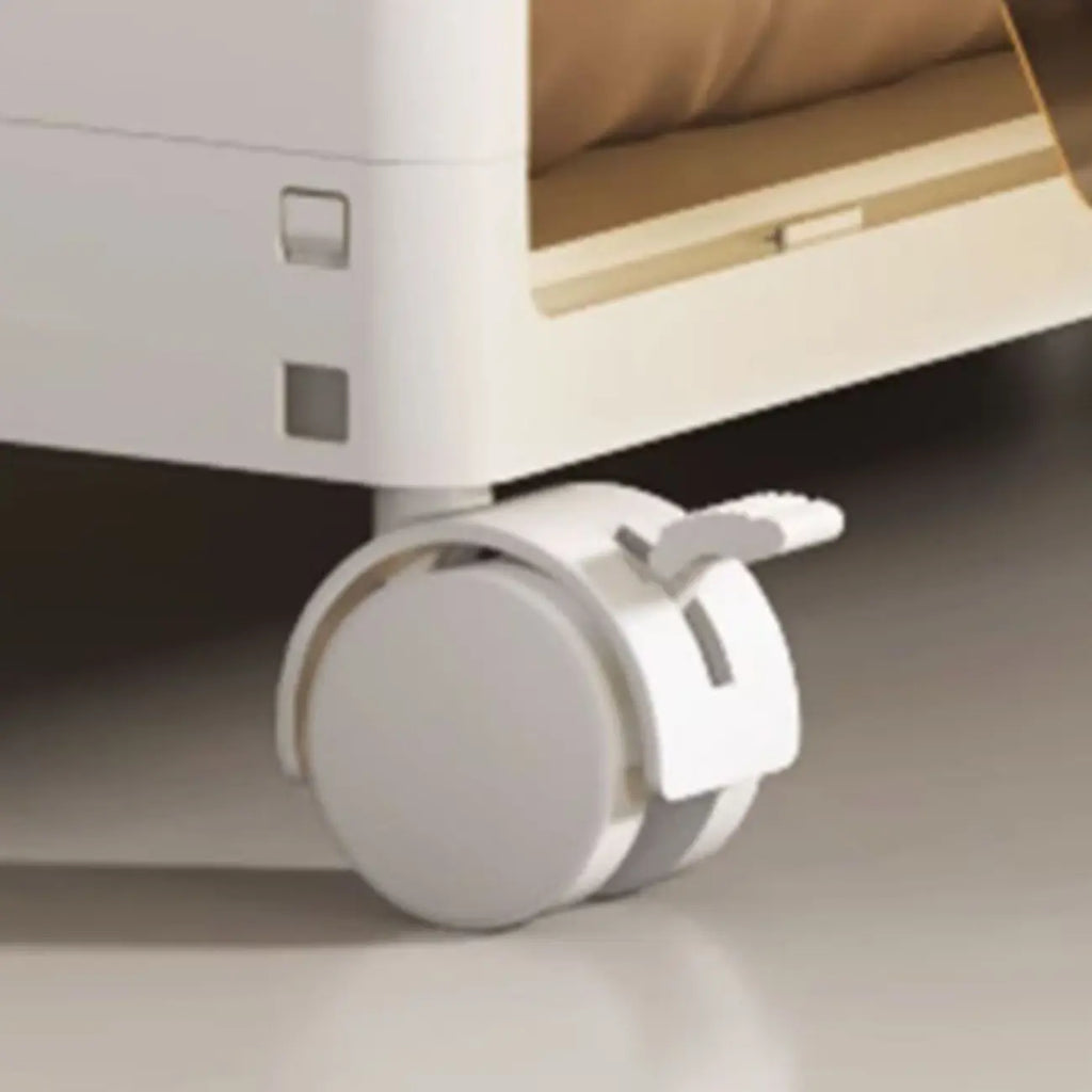 Meuble à chaussures blanc en plastique à façade rabattable avec roulettes pour couloir