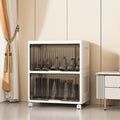 Meuble à chaussures blanc en plastique à façade rabattable avec roulettes pour couloir