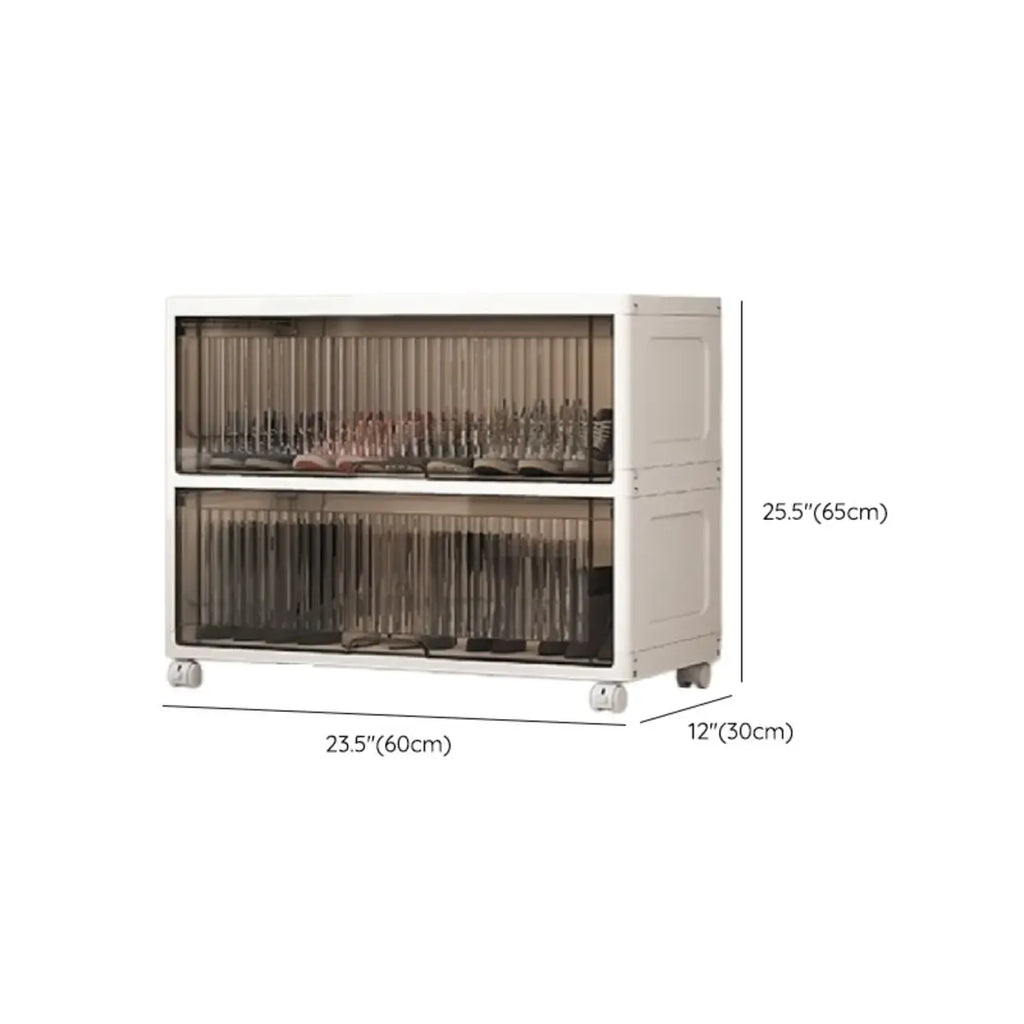 Meuble à chaussures blanc en plastique à façade rabattable avec roulettes pour couloir