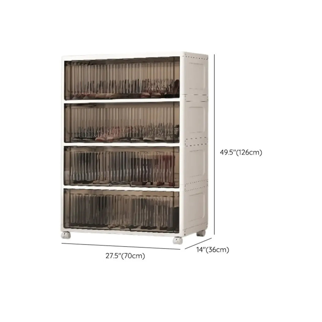 Meuble à chaussures blanc en plastique à façade rabattable avec roulettes pour couloir