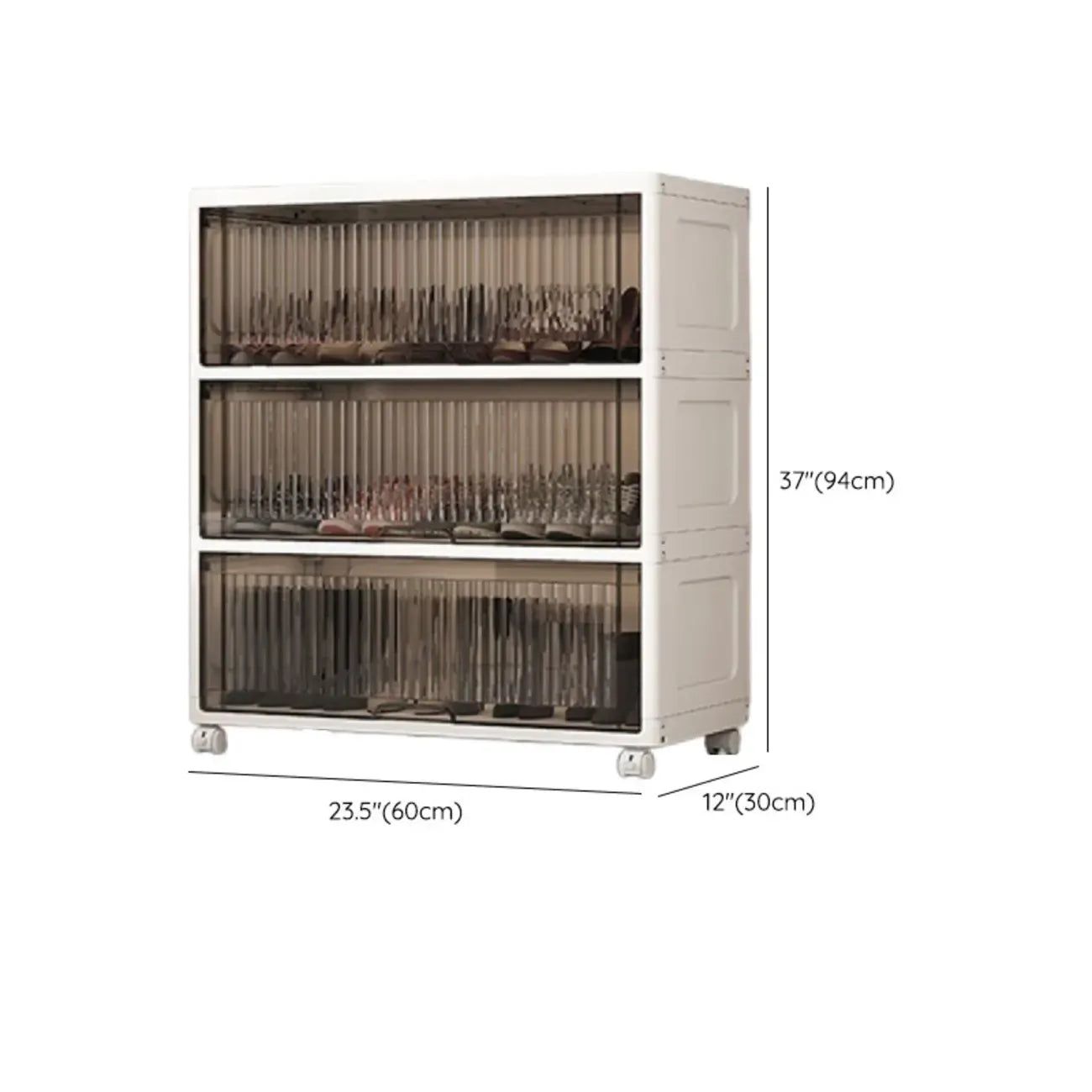 Meuble à chaussures blanc en plastique à façade rabattable avec roulettes pour couloir