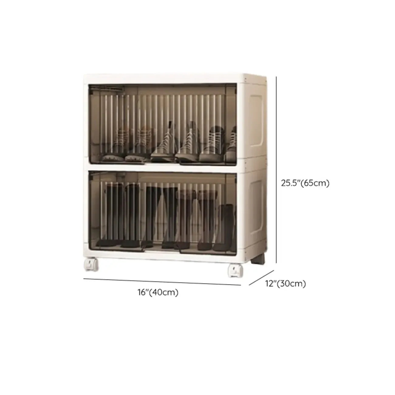 Meuble à chaussures blanc en plastique à façade rabattable avec roulettes pour couloir