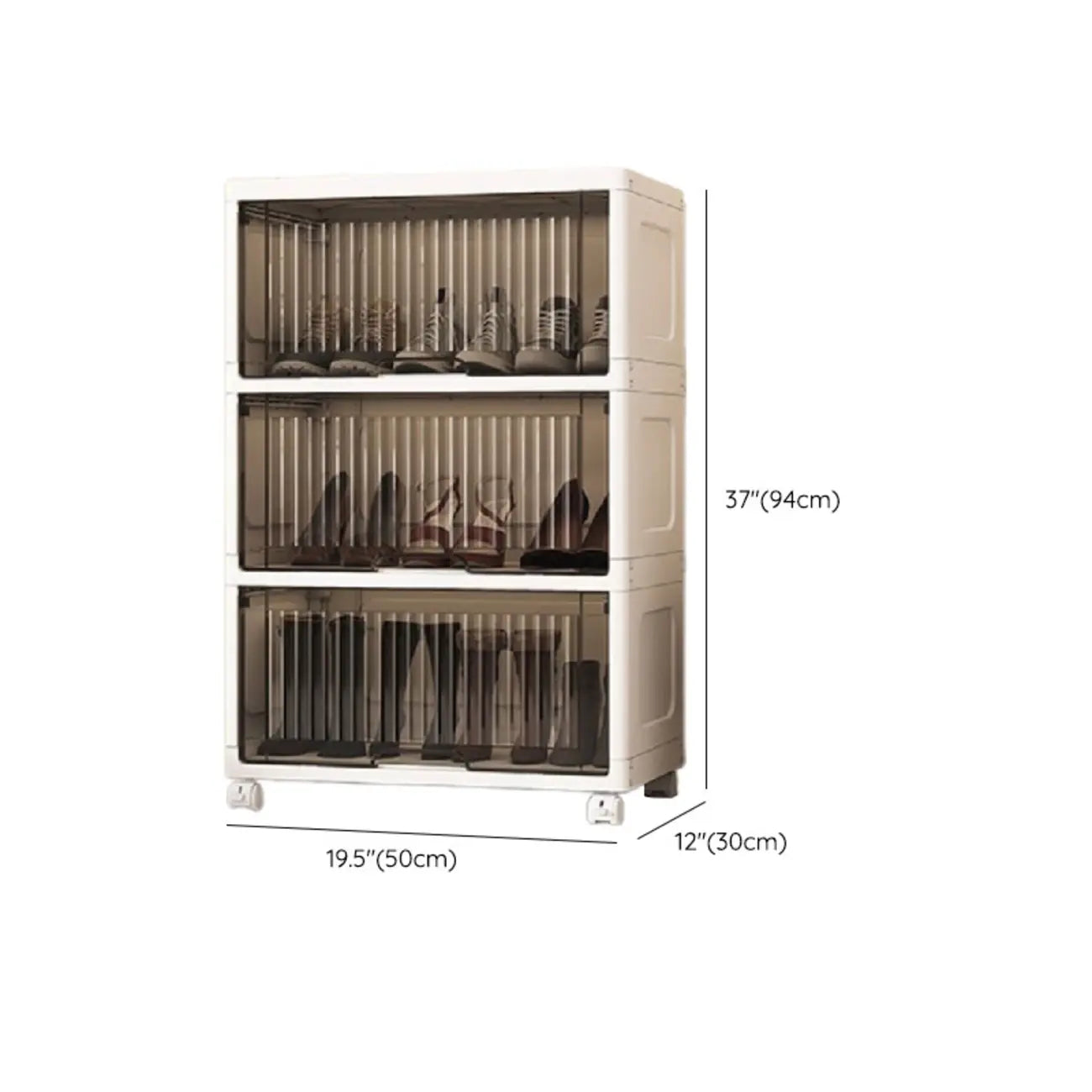 Meuble à chaussures blanc en plastique à façade rabattable avec roulettes pour couloir