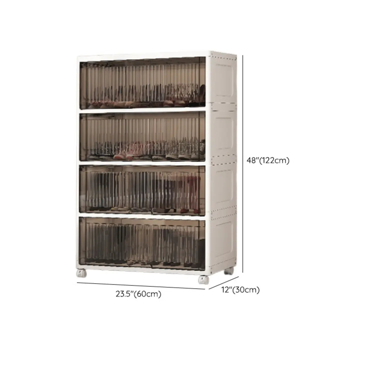 Meuble à chaussures blanc en plastique à façade rabattable avec roulettes pour couloir