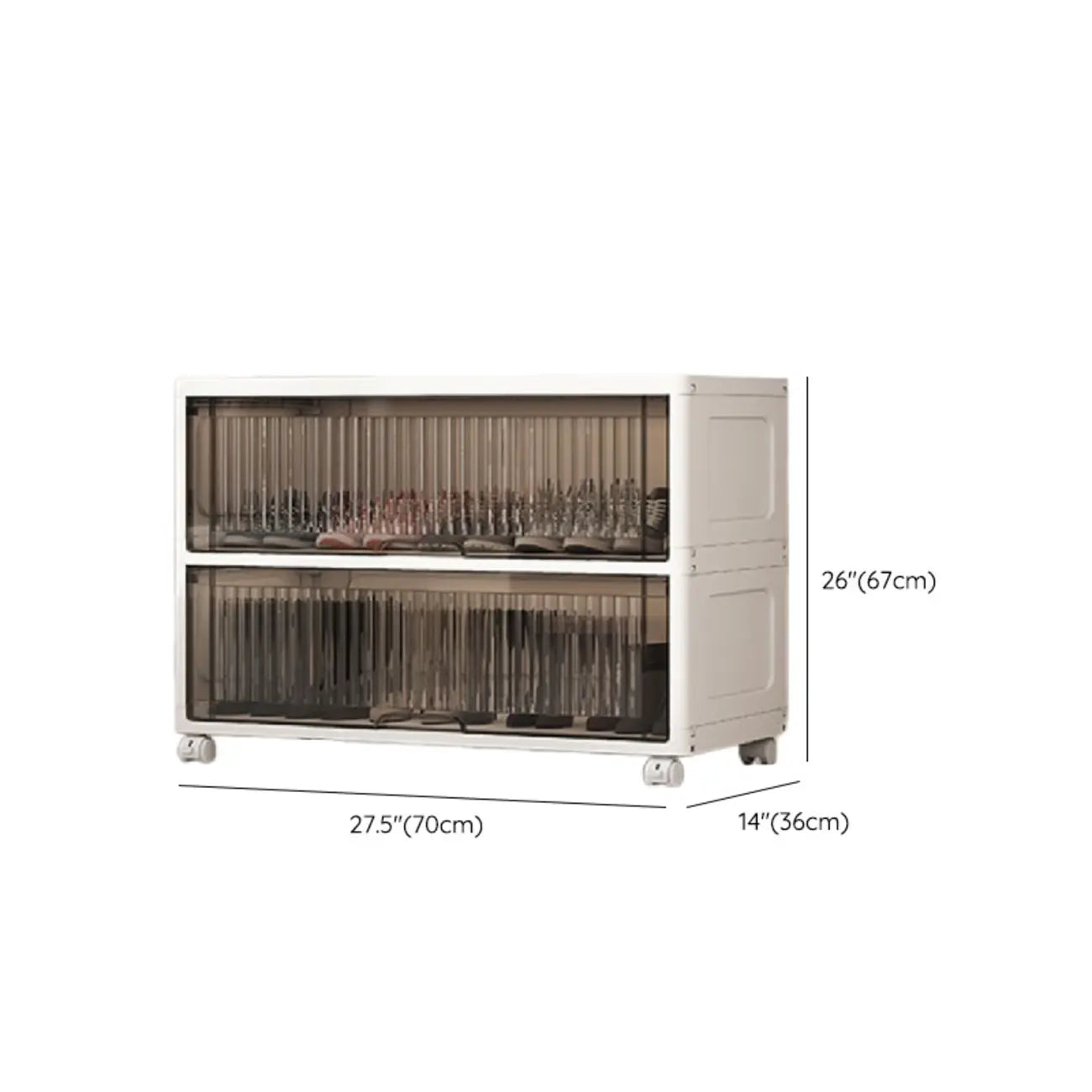 Meuble à chaussures blanc en plastique à façade rabattable avec roulettes pour couloir