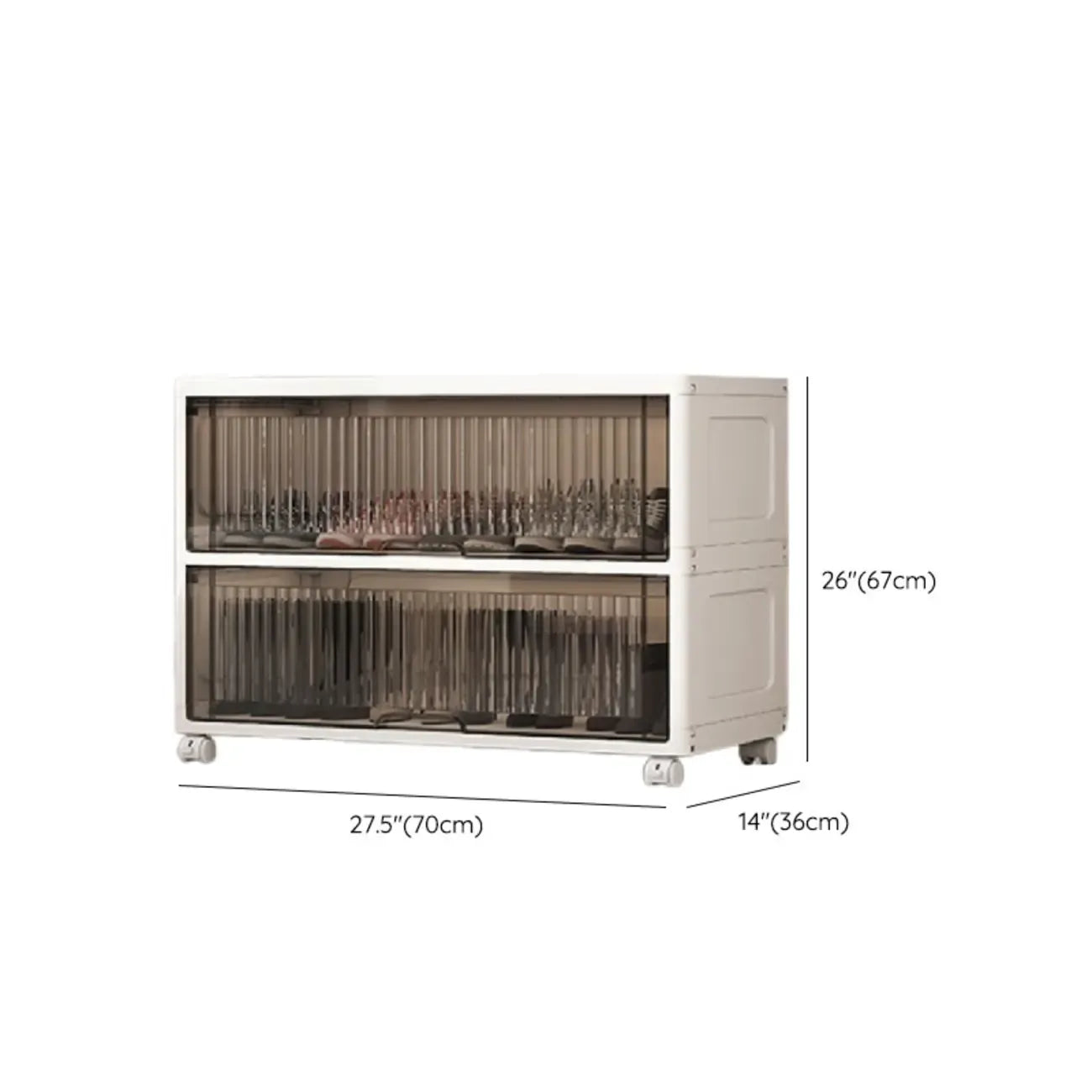 Meuble à chaussures blanc en plastique à façade rabattable avec roulettes pour couloir