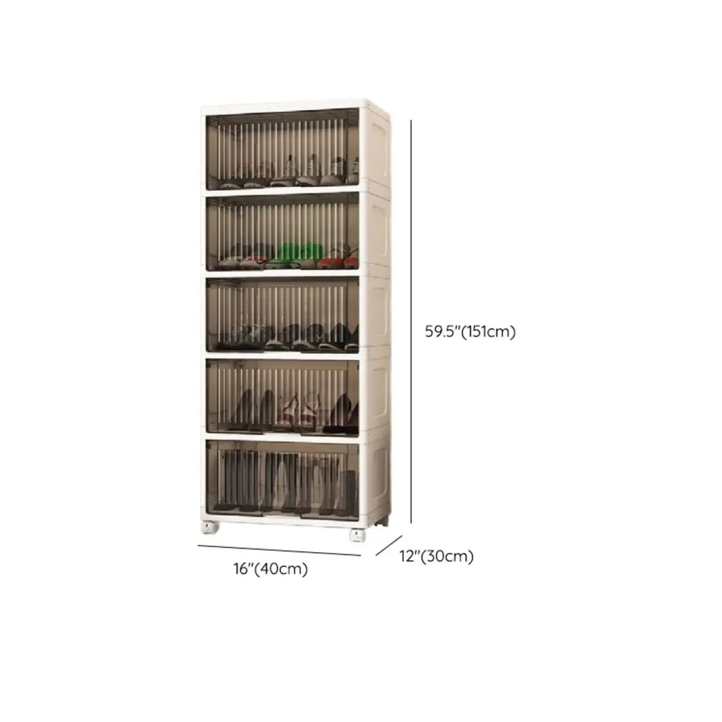 Meuble à chaussures blanc en plastique à façade rabattable avec roulettes pour couloir