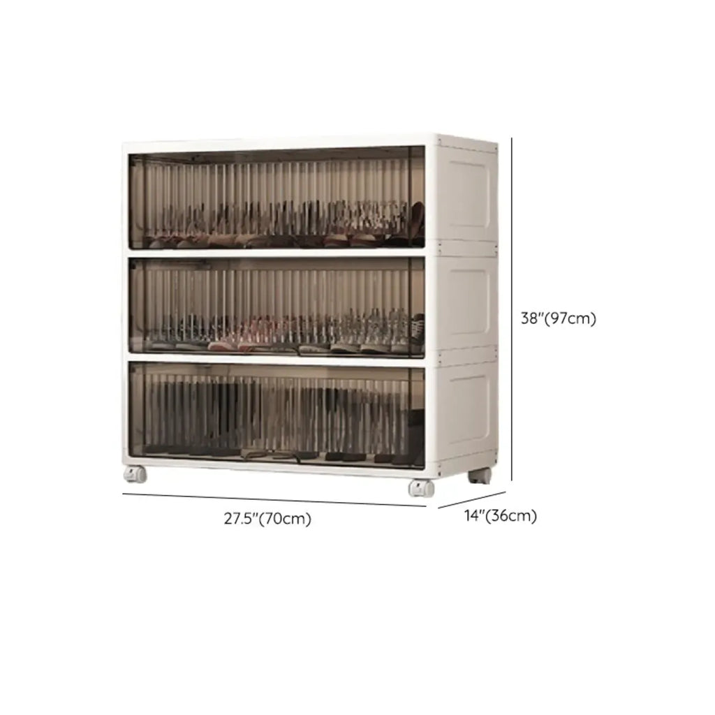 Meuble à chaussures blanc en plastique à façade rabattable avec roulettes pour couloir