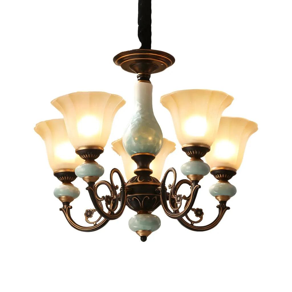 Lustre en forme de cloche en céramique vert rouille pour salle à manger vintage