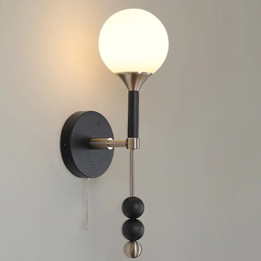 Applique murale moderne Globe noire avec chaînette pour chambre à coucher