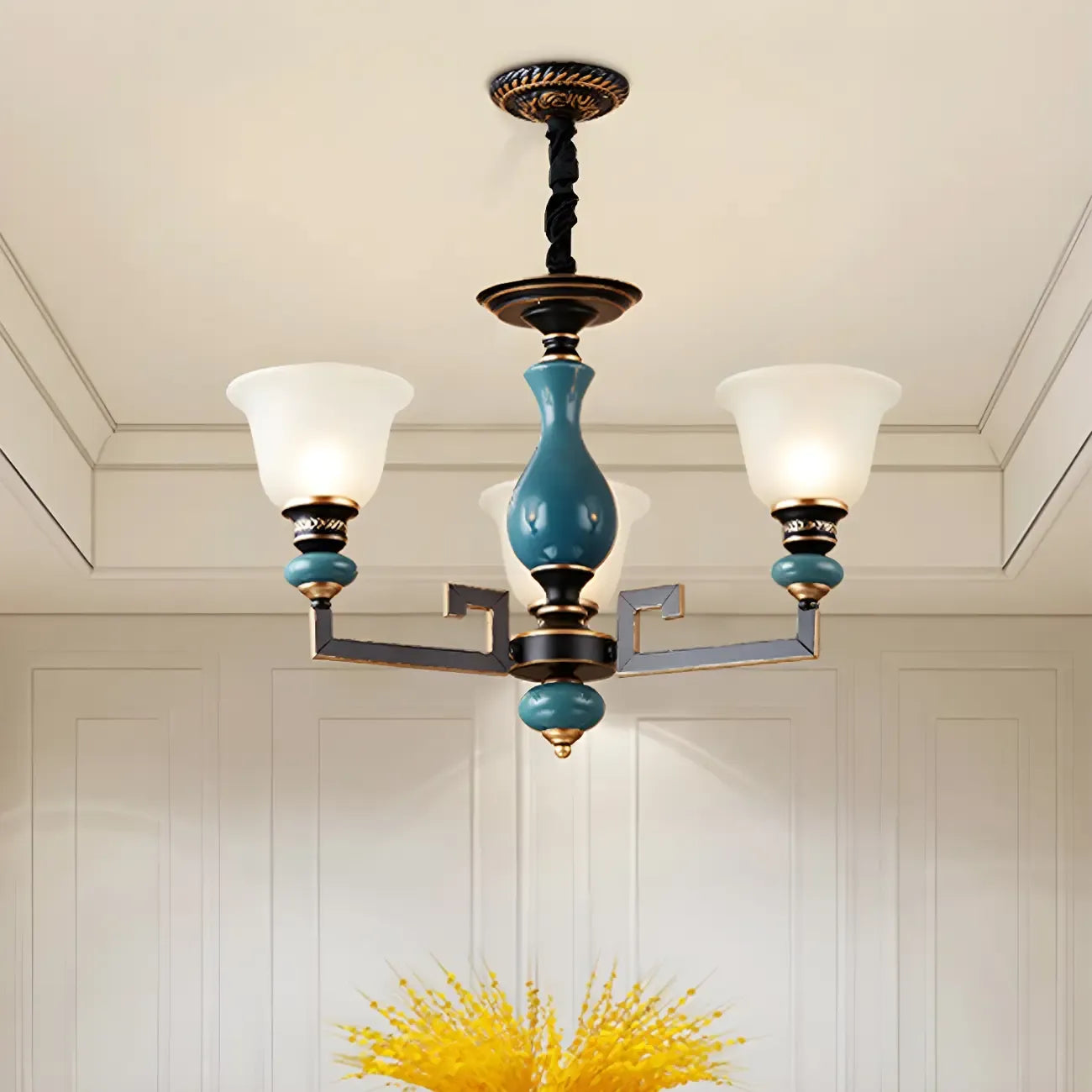 Lustre géométrique en verre et céramique noire