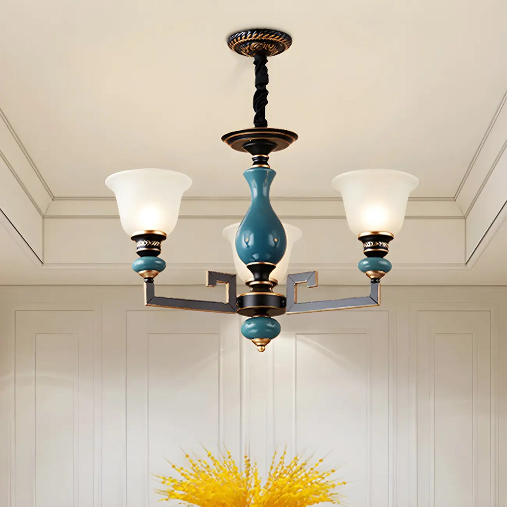 Lustre géométrique en verre et céramique noire