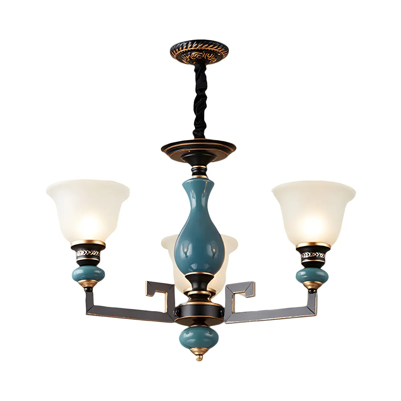 Lustre géométrique en verre et céramique noire