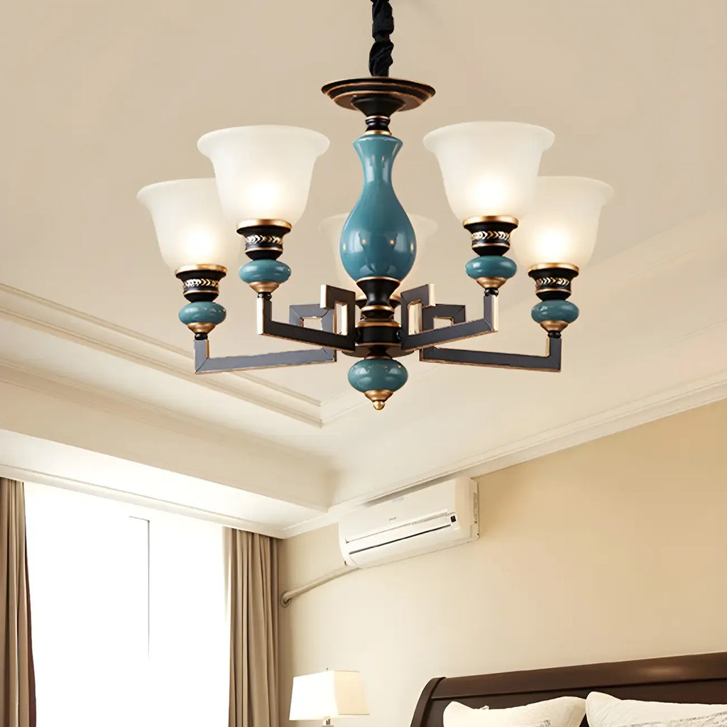 Lustre géométrique en verre et céramique noire