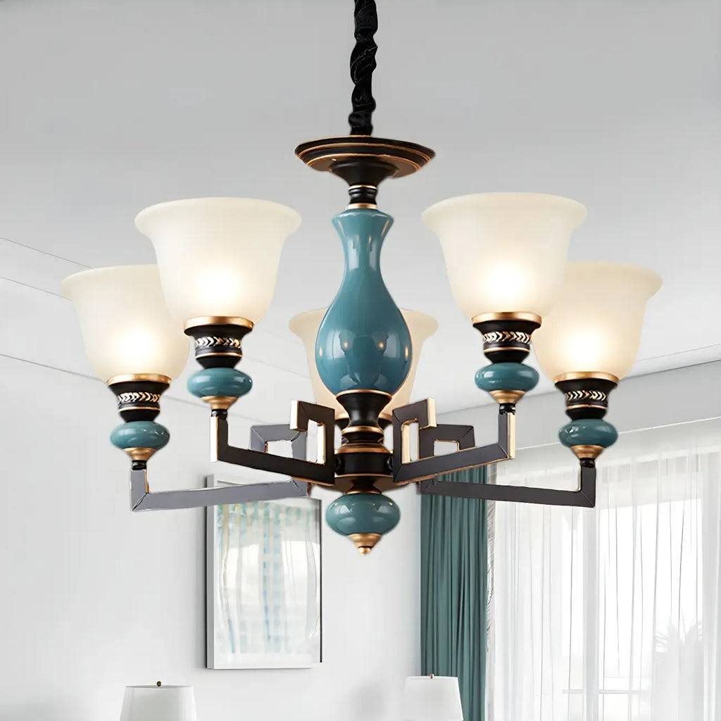 Lustre géométrique en verre et céramique noire