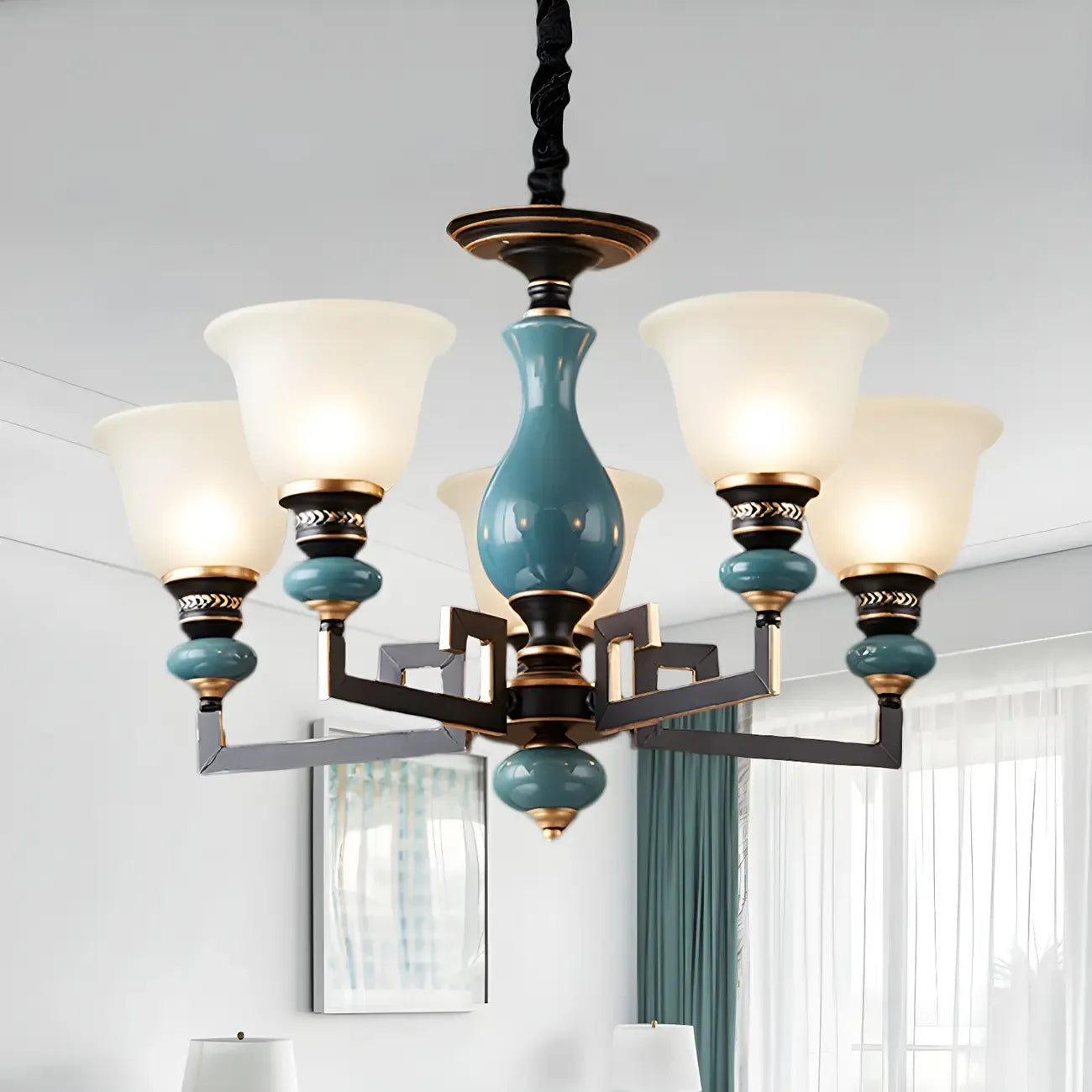 Lustre géométrique en verre et céramique noire