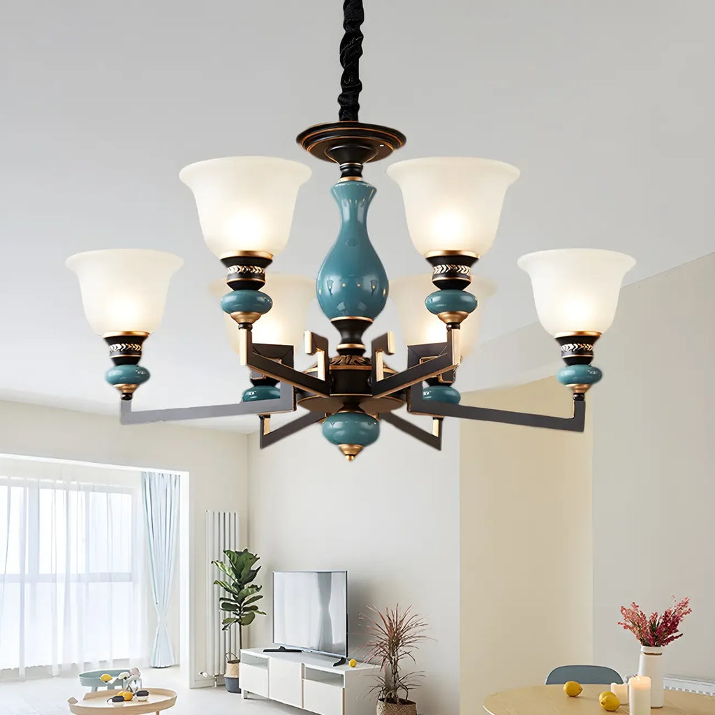 Lustre géométrique en verre et céramique noire