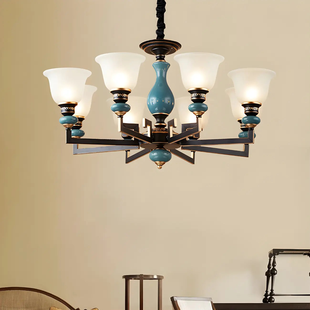 Lustre géométrique en verre et céramique noire