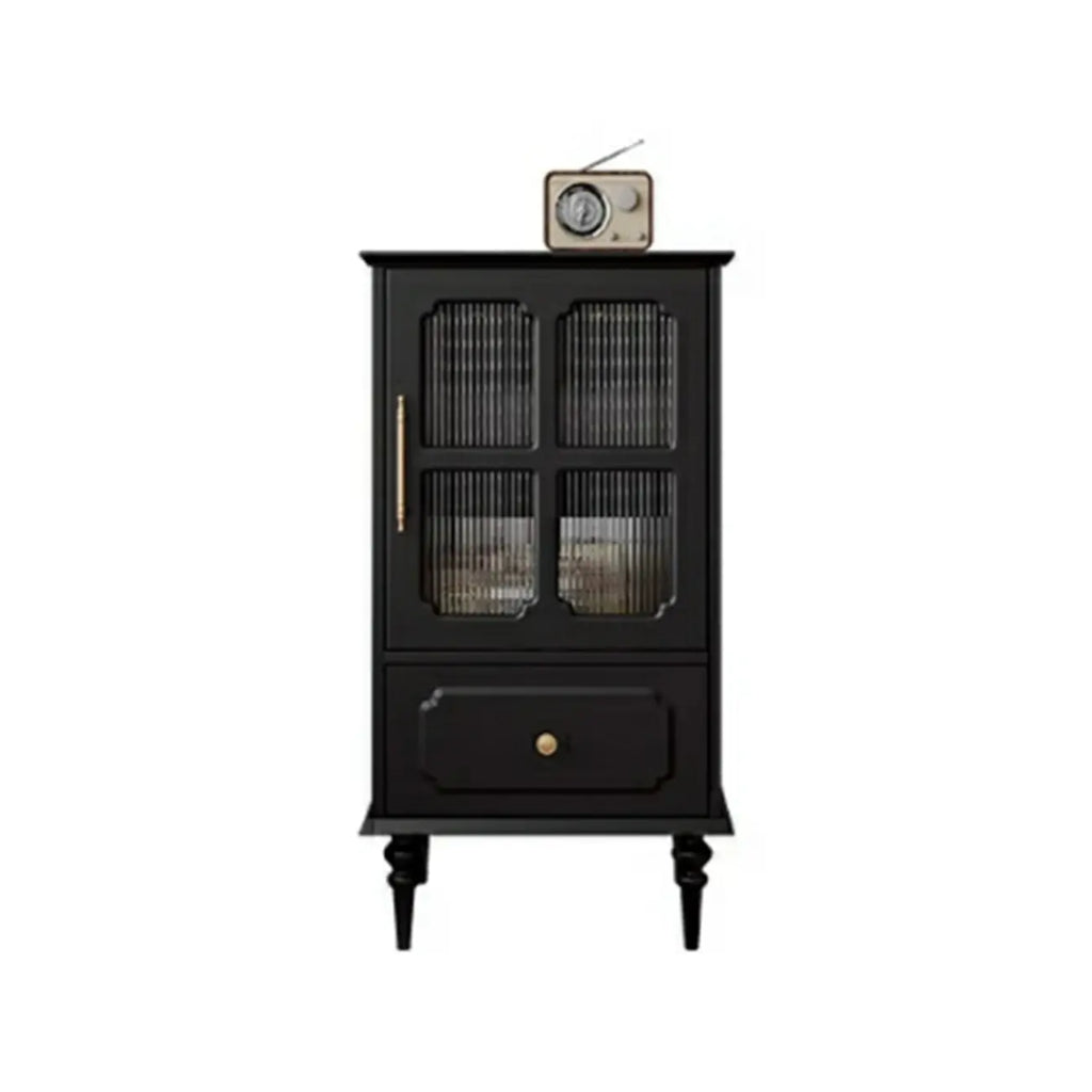 Armoire de rangement classique en bois noir côtelé et verre nervuré