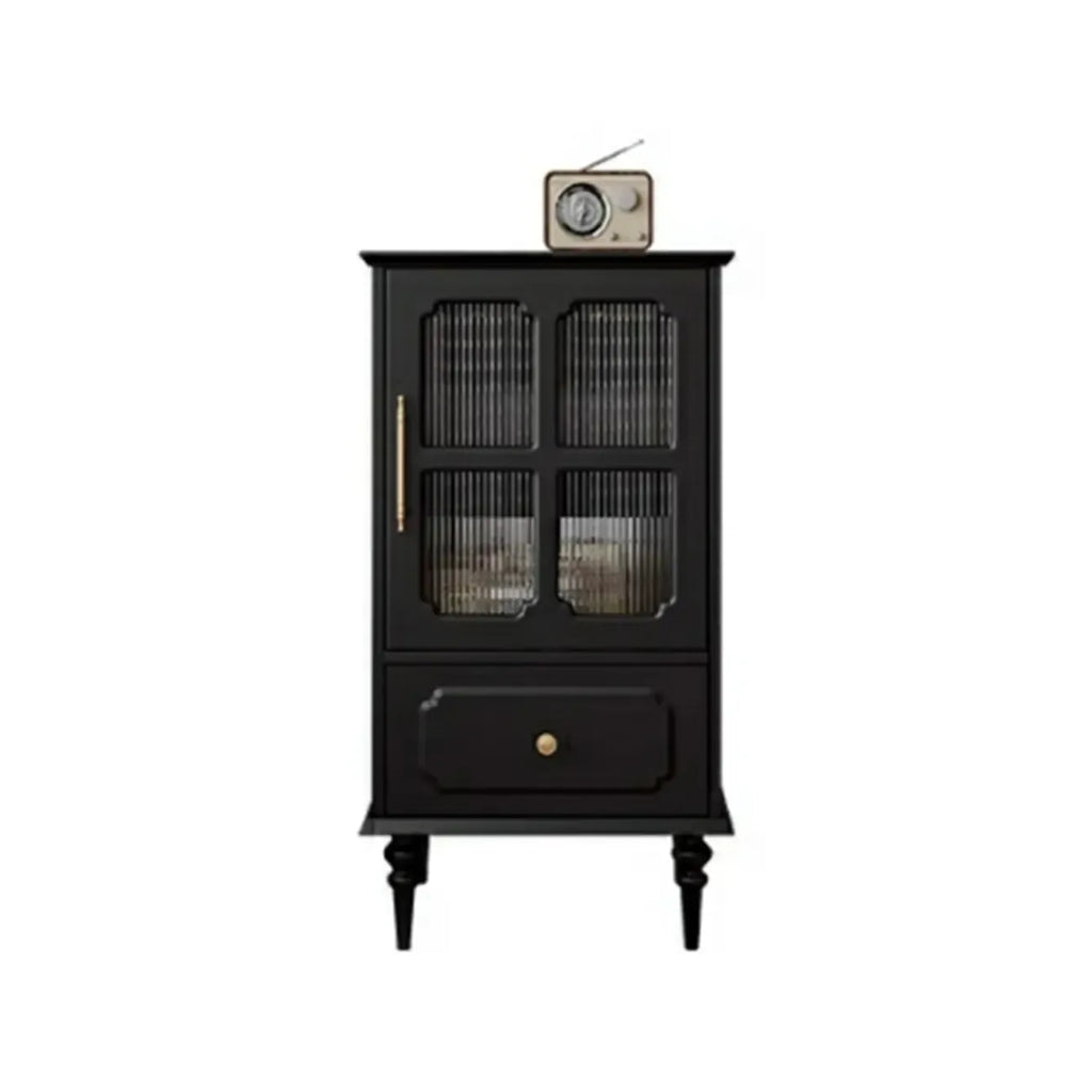 Armoire de rangement classique en bois noir côtelé et verre nervuré