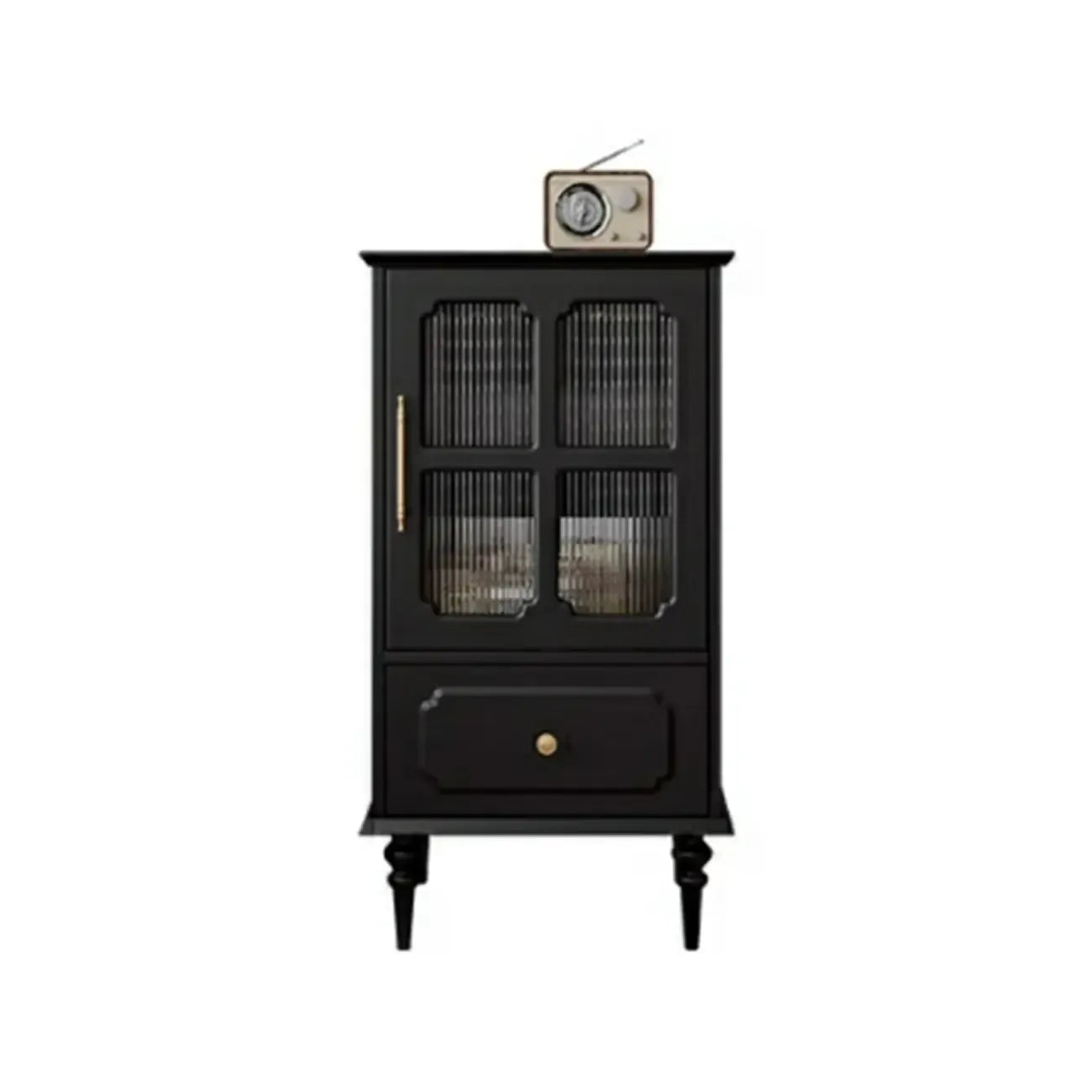 Armoire de rangement classique en bois noir côtelé et verre nervuré