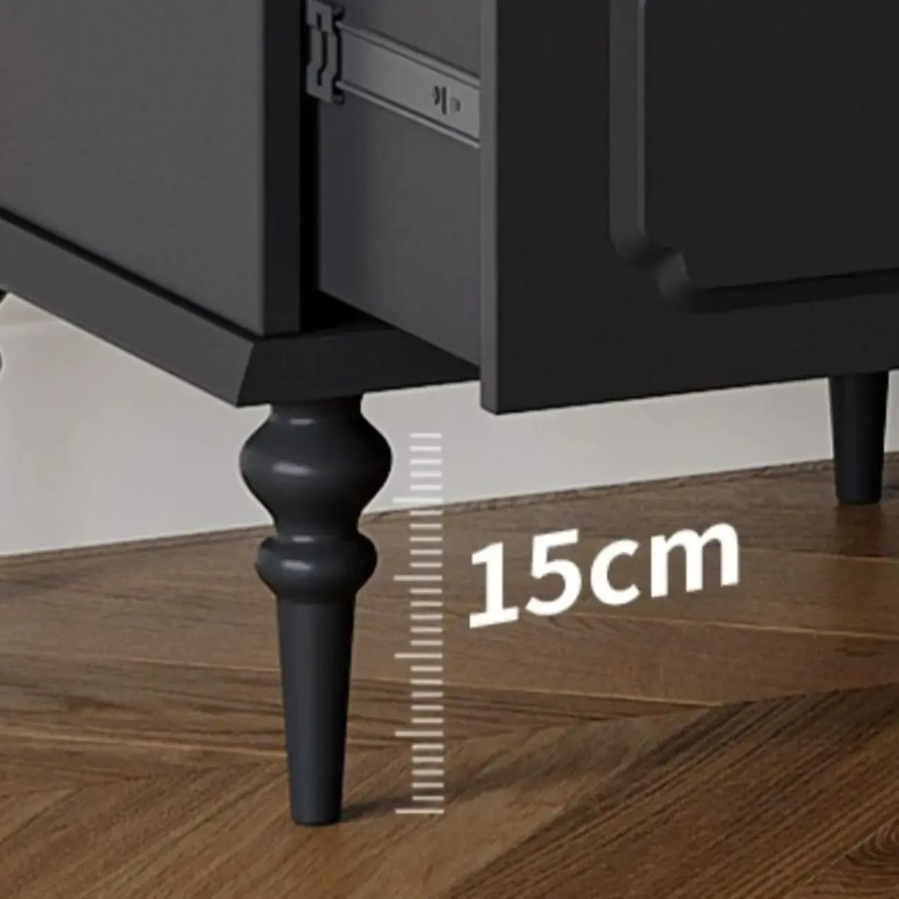 Armoire de rangement classique en bois noir côtelé et verre nervuré